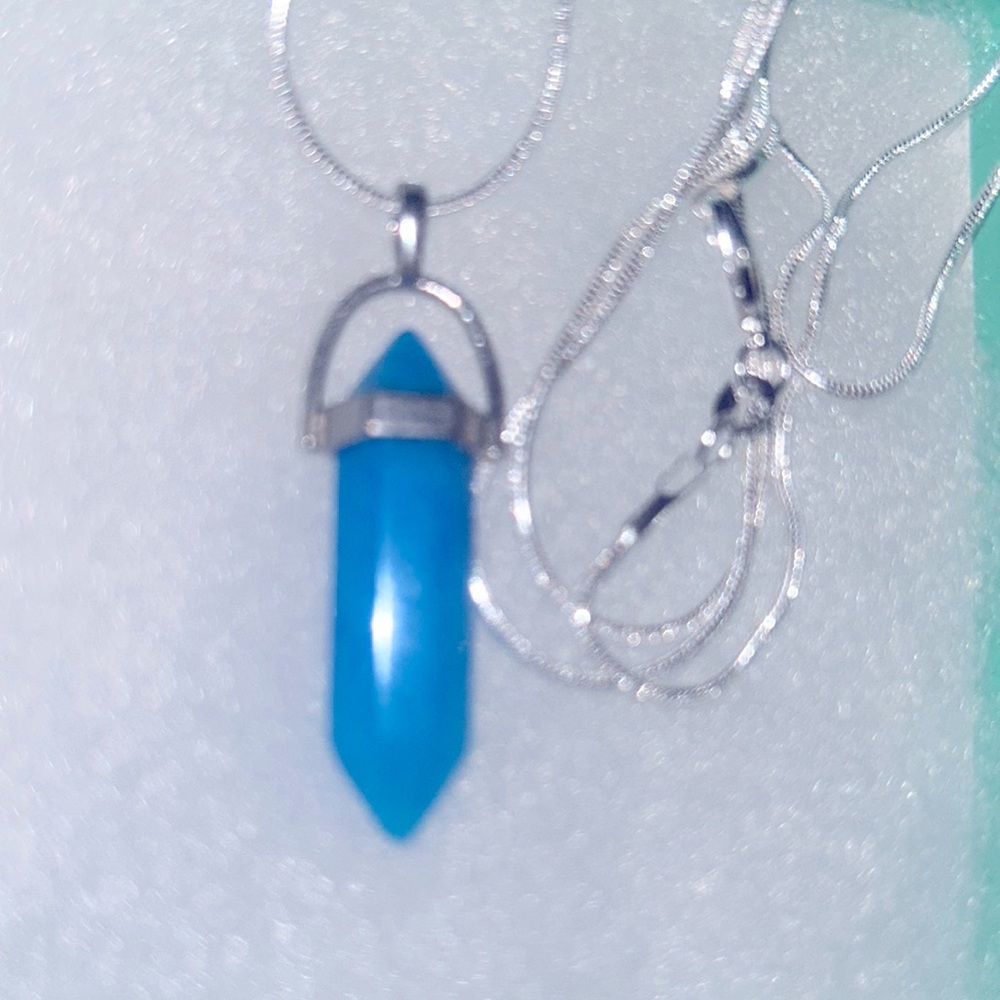Boho hippie Blue Quartz natural crystal silver 24” necklace